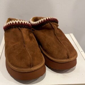 MIA Brown Suede Slippers with Knit Trim